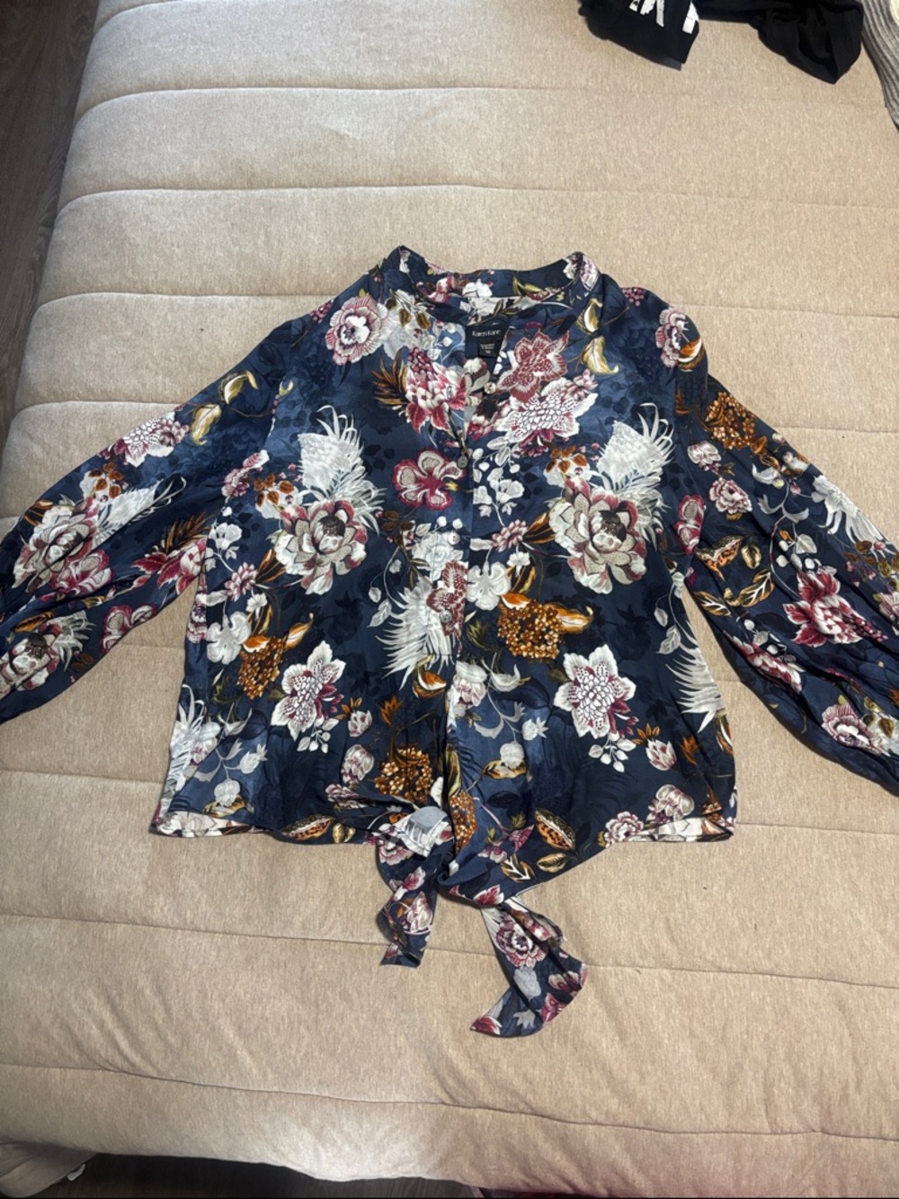 Karen Kane Navy Floral Tie-Front Blouse